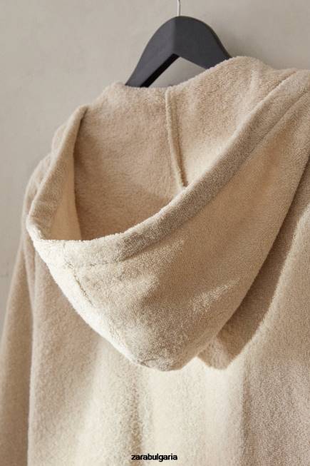 Zara облекло 66FT1743 Жени памучен халат с качулка пясък