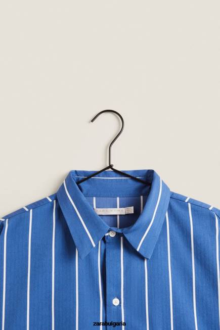 Zara облекло 66FT1791 Жени риза с вертикални райета син