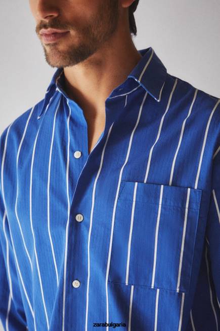 Zara облекло 66FT1791 Жени риза с вертикални райета син