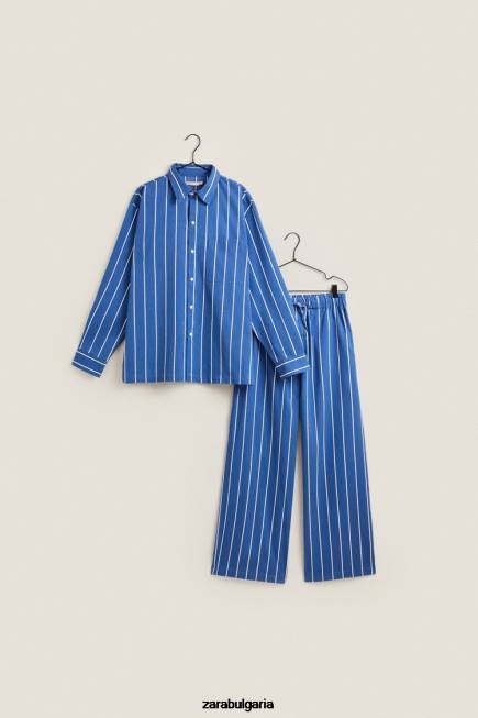 Zara облекло 66FT1792 Жени панталони с вертикални райета син