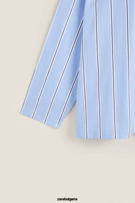 Zara облекло 66FT1793 Жени памучна риза на райета син