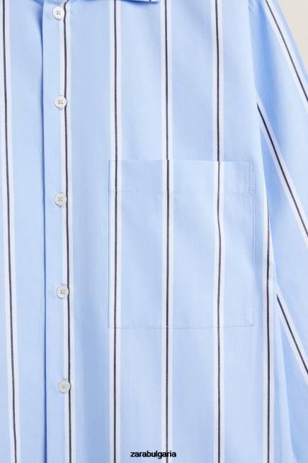 Zara облекло 66FT1793 Жени памучна риза на райета син