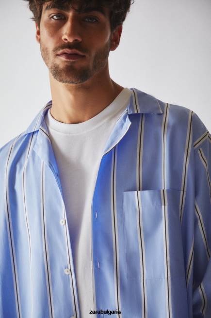 Zara облекло 66FT1793 Жени памучна риза на райета син