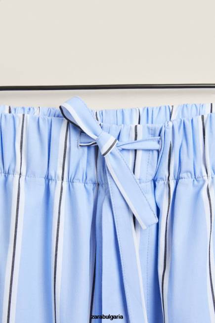 Zara облекло 66FT1794 Жени раирани памучни панталони син