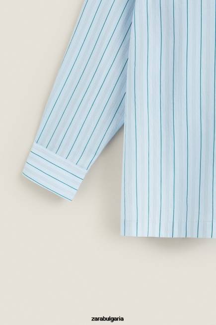 Zara облекло 66FT1795 Жени риза на тънки райета син