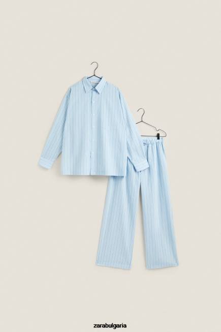 Zara облекло 66FT1796 Жени панталони с тънки райета син