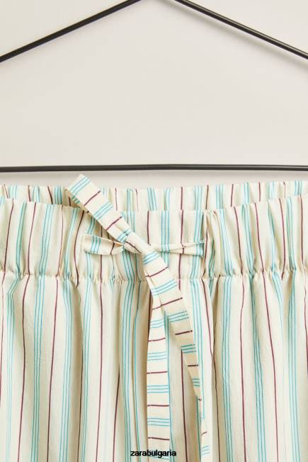 Zara облекло 66FT1798 Жени панталони с тънки райета ванилия