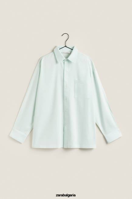 Zara облекло 66FT1799 Жени едноцветна риза светло зелено