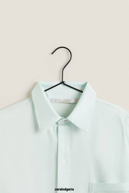 Zara облекло 66FT1799 Жени едноцветна риза светло зелено