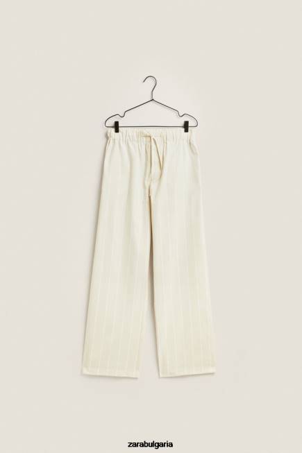 Zara облекло 66FT1801 Жени панталони с тънки райета светло жълто