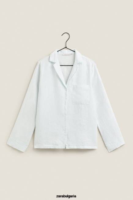 Zara облекло 66FT1806 Жени раирана ленена риза светло синьо