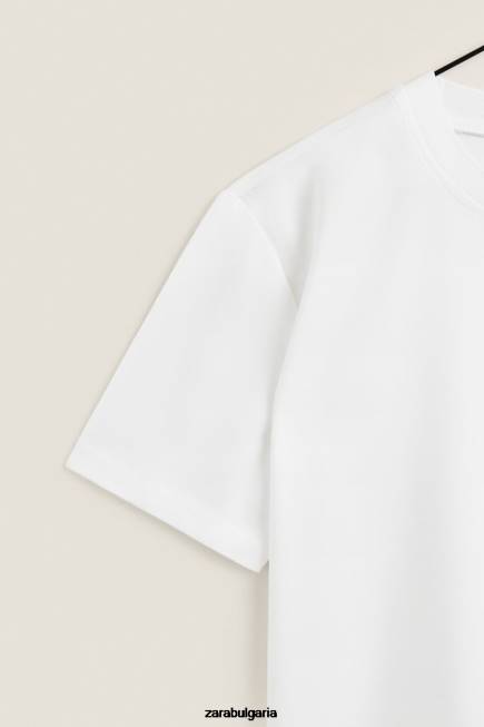 Zara облекло 66FT1810 Жени мека на допир тениска бяло