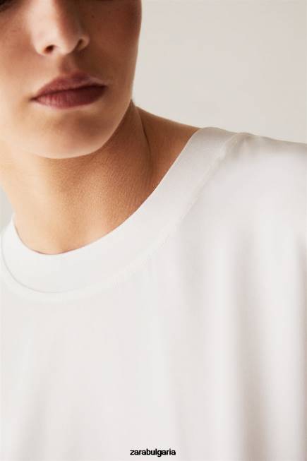 Zara облекло 66FT1810 Жени мека на допир тениска бяло