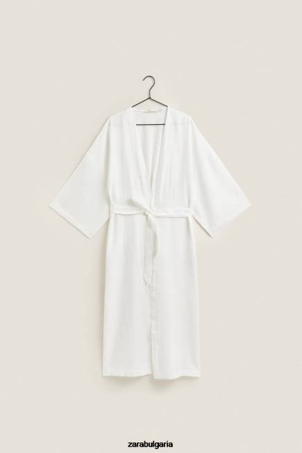 Zara облекло 66FT1818 Жени ленен халат екрю