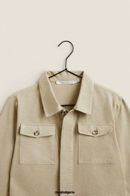 Zara облекло 66FT1820 Жени градински гащеризон с дълъг ръкав тъмно бежово