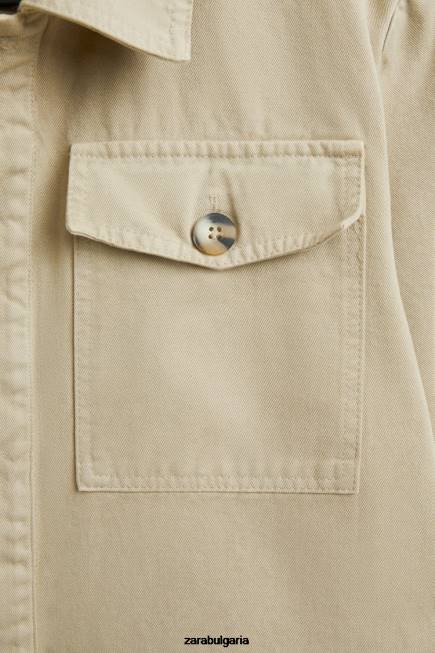 Zara облекло 66FT1820 Жени градински гащеризон с дълъг ръкав тъмно бежово
