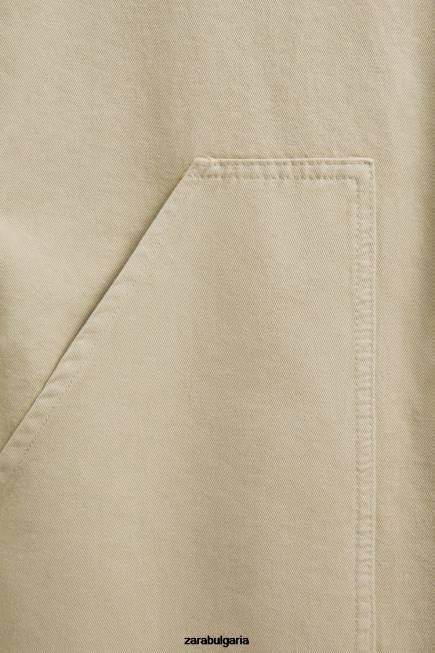Zara облекло 66FT1820 Жени градински гащеризон с дълъг ръкав тъмно бежово