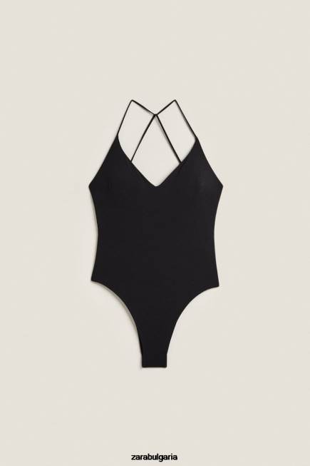 Zara облекло 66FT1823 Жени бански с отворен гръб черен