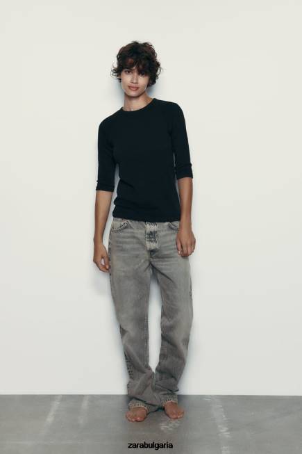 Zara облекло 66FT943 Жени тежка памучна тениска черен