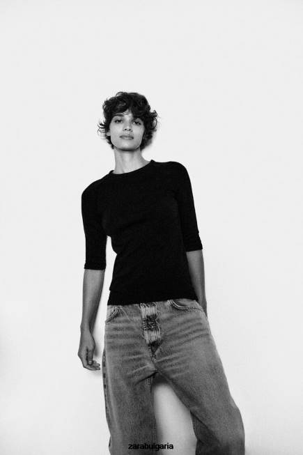 Zara облекло 66FT943 Жени тежка памучна тениска черен