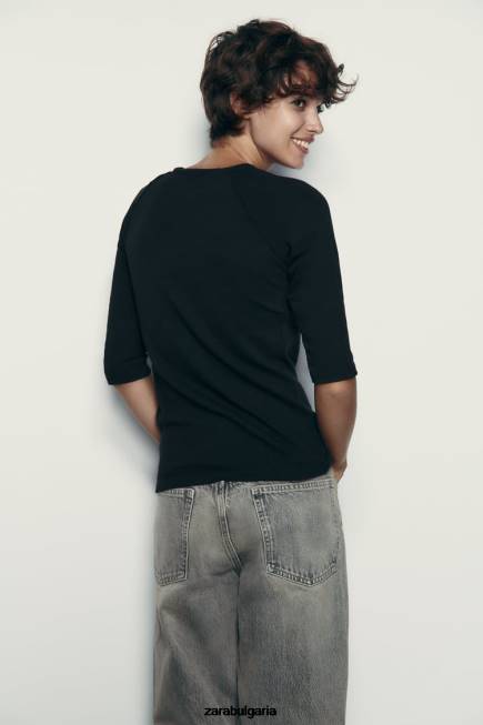 Zara облекло 66FT943 Жени тежка памучна тениска черен