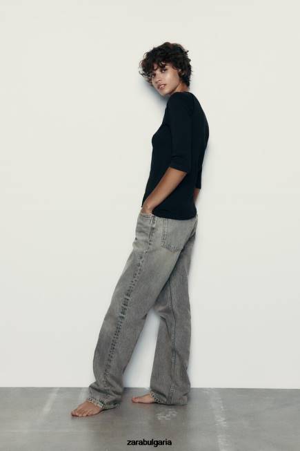Zara облекло 66FT943 Жени тежка памучна тениска черен