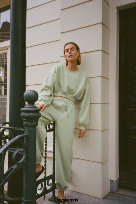 Zara облекло 66FT944 Жени основни панталони за джогинг морско зелено