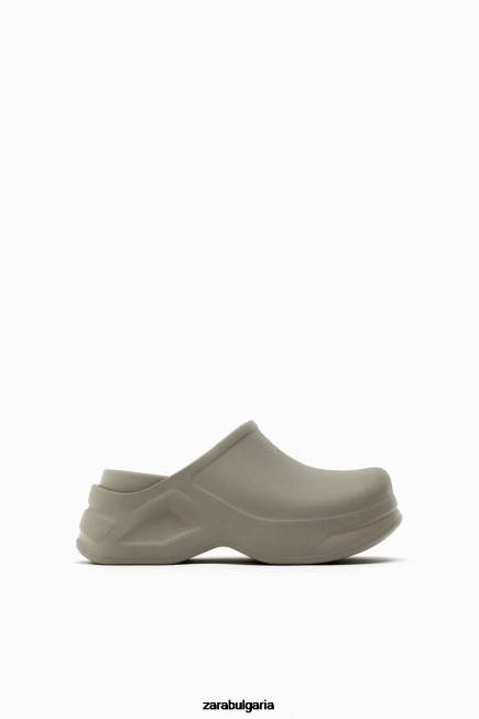 Zara обувки 66FT728 Жени гумирани сабо каки зелено