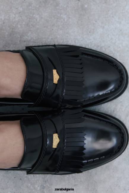 Zara обувки 66FT731 Жени плоски мокасини с метална тапицерия черен