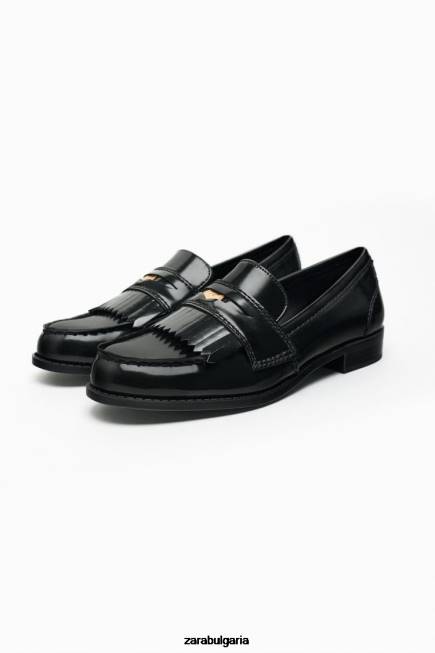 Zara обувки 66FT731 Жени плоски мокасини с метална тапицерия черен