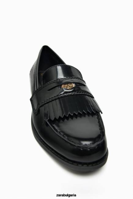 Zara обувки 66FT731 Жени плоски мокасини с метална тапицерия черен