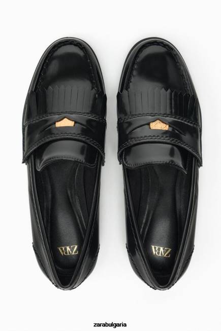 Zara обувки 66FT731 Жени плоски мокасини с метална тапицерия черен