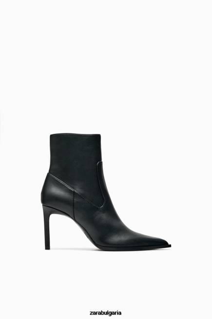 Zara обувки 66FT732 Жени ботуши с ток с остър връх черен