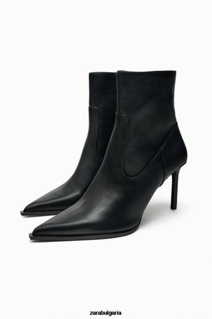 Zara обувки 66FT732 Жени ботуши с ток с остър връх черен