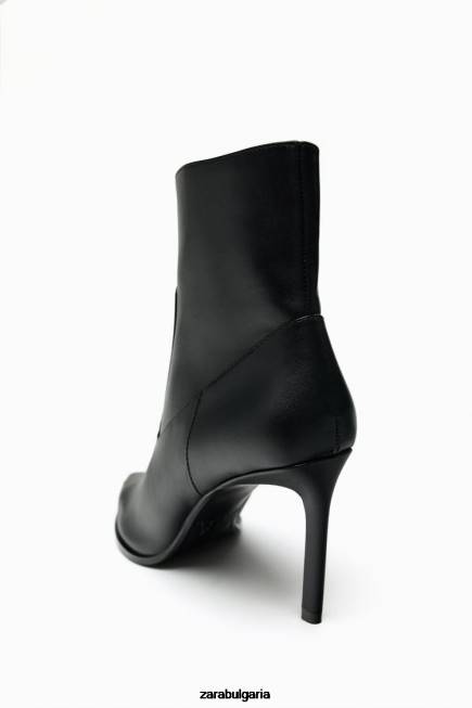Zara обувки 66FT732 Жени ботуши с ток с остър връх черен