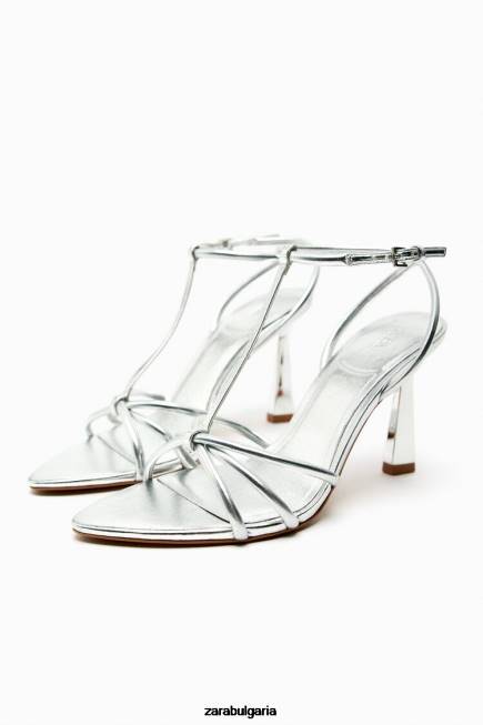 Zara обувки 66FT936 Жени сандали с метални токчета с каишка сребро