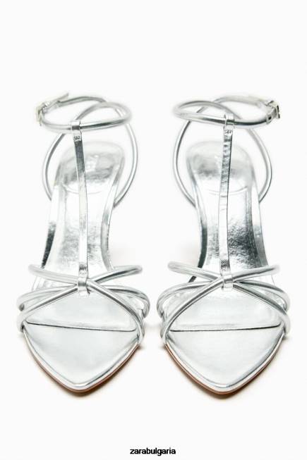 Zara обувки 66FT936 Жени сандали с метални токчета с каишка сребро