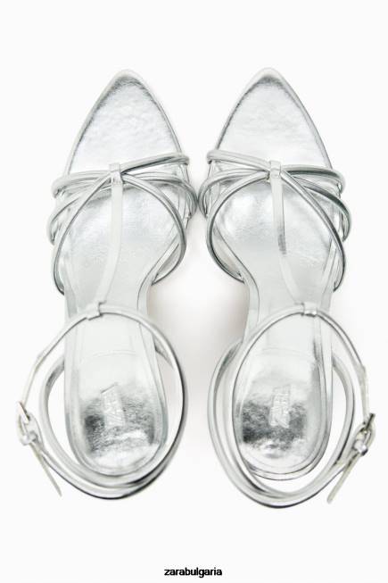 Zara обувки 66FT936 Жени сандали с метални токчета с каишка сребро