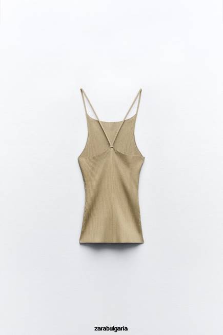 Zara облекло 66FT476 Жени оребрено плетено горнище маслинено зелено