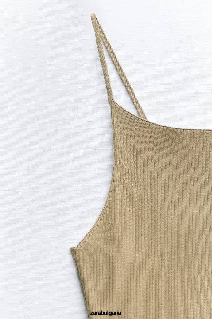 Zara облекло 66FT476 Жени оребрено плетено горнище маслинено зелено