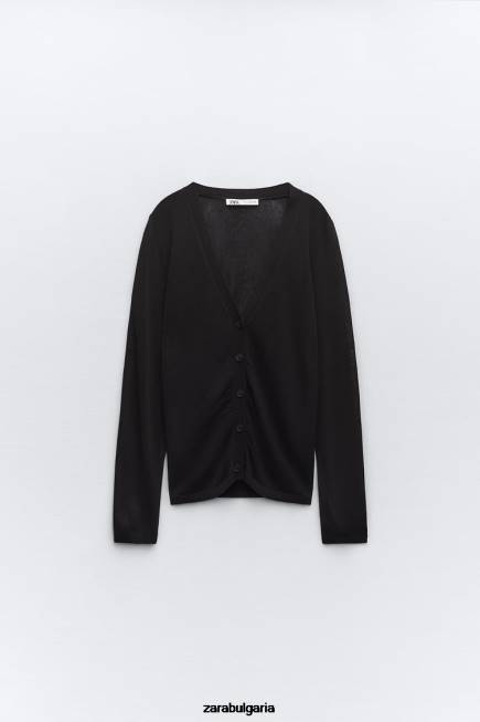 Zara облекло 66FT479 Жени вталена плетена жилетка черен