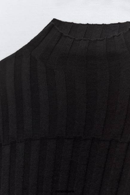 Zara облекло 66FT480 Жени изрязан оребрен плетен пуловер черен
