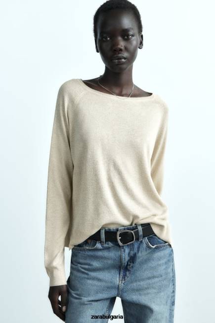 Zara облекло 66FT877 Жени пуловер с метална нишка златист