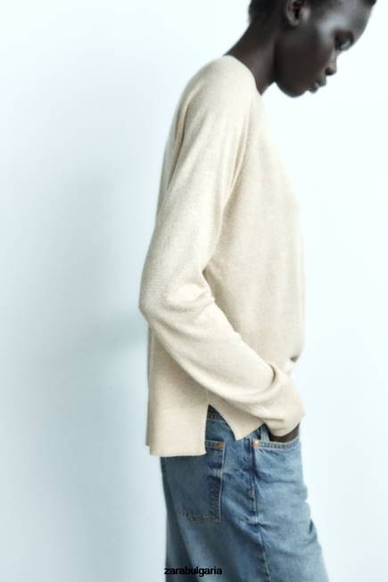 Zara облекло 66FT877 Жени пуловер с метална нишка златист