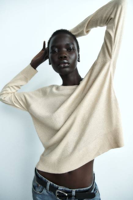 Zara облекло 66FT877 Жени пуловер с метална нишка златист