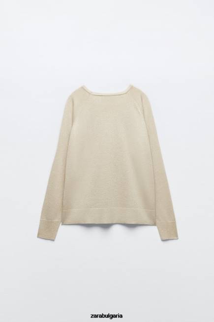 Zara облекло 66FT877 Жени пуловер с метална нишка златист