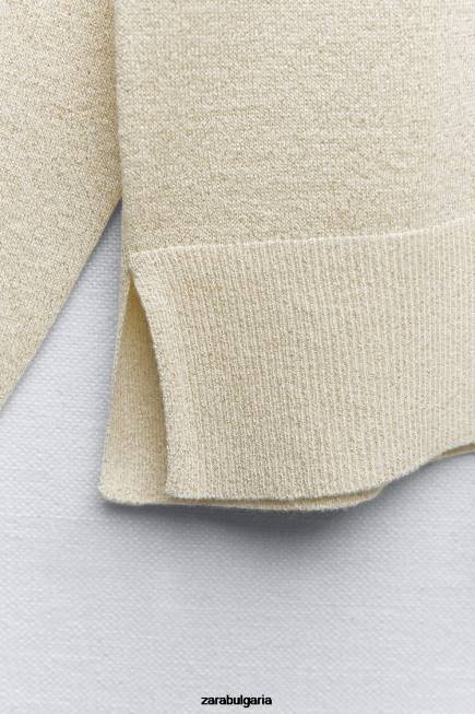 Zara облекло 66FT877 Жени пуловер с метална нишка златист