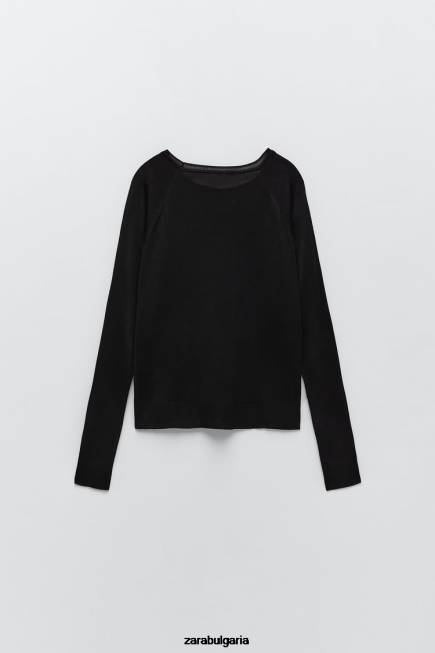 Zara облекло 66FT878 Жени основен плетен пуловер черен