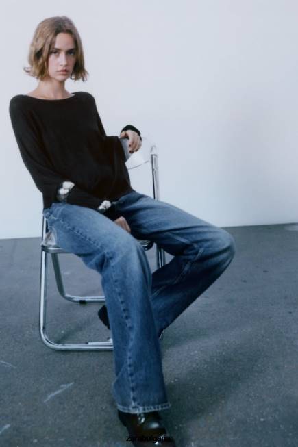 Zara облекло 66FT878 Жени основен плетен пуловер черен