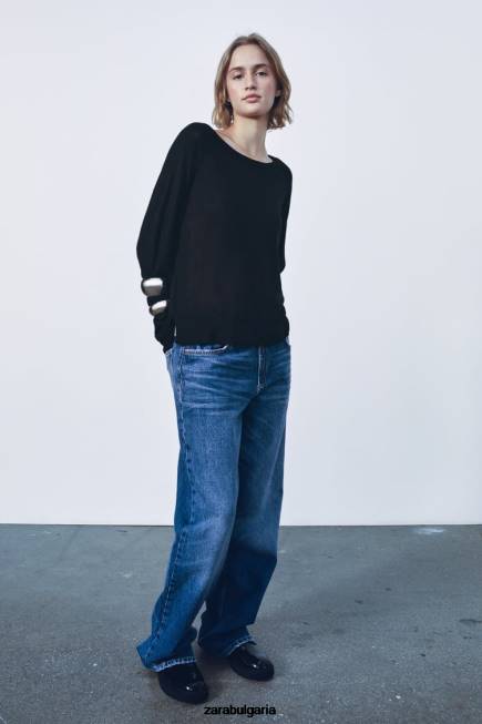 Zara облекло 66FT878 Жени основен плетен пуловер черен